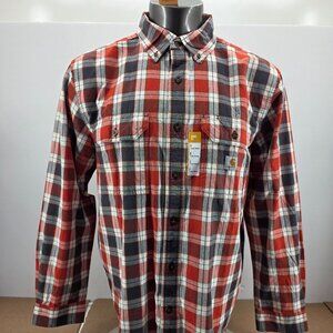 Carhartt Loose Midweight Chambray Long Sleeve Plaid Shirt L Red Plaid TW4447-M